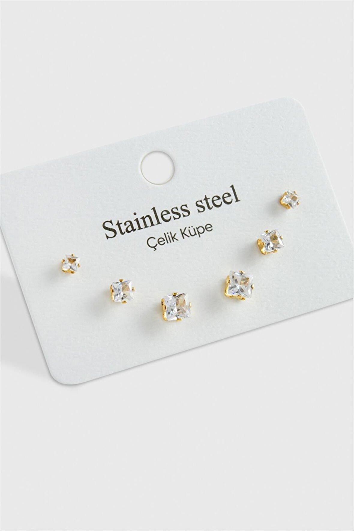 6 Adet Kare Zirkon Tek Taşlı Çelik Küpe
