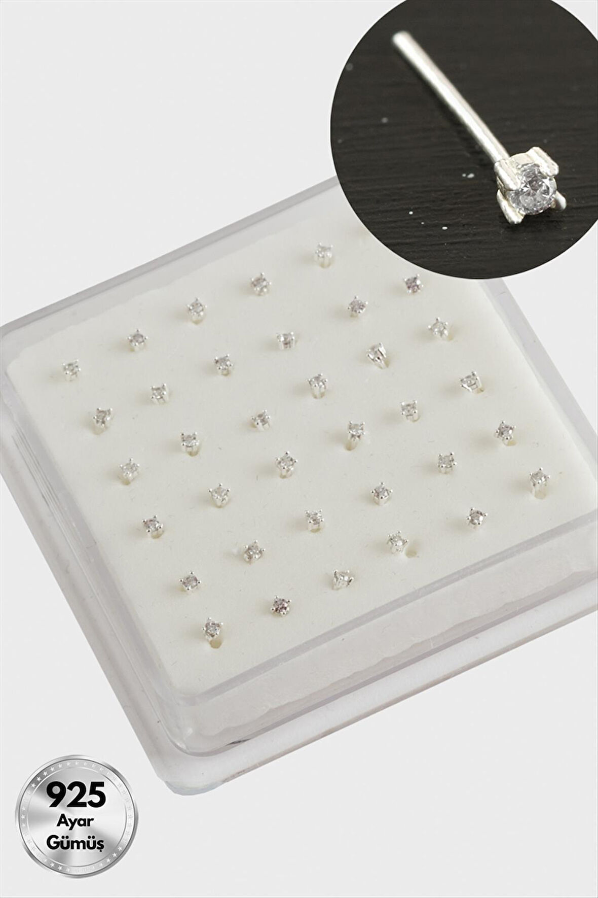 2 mm Kare Zirkon Tek Taşlı Gümüş Hızma 36 Adet