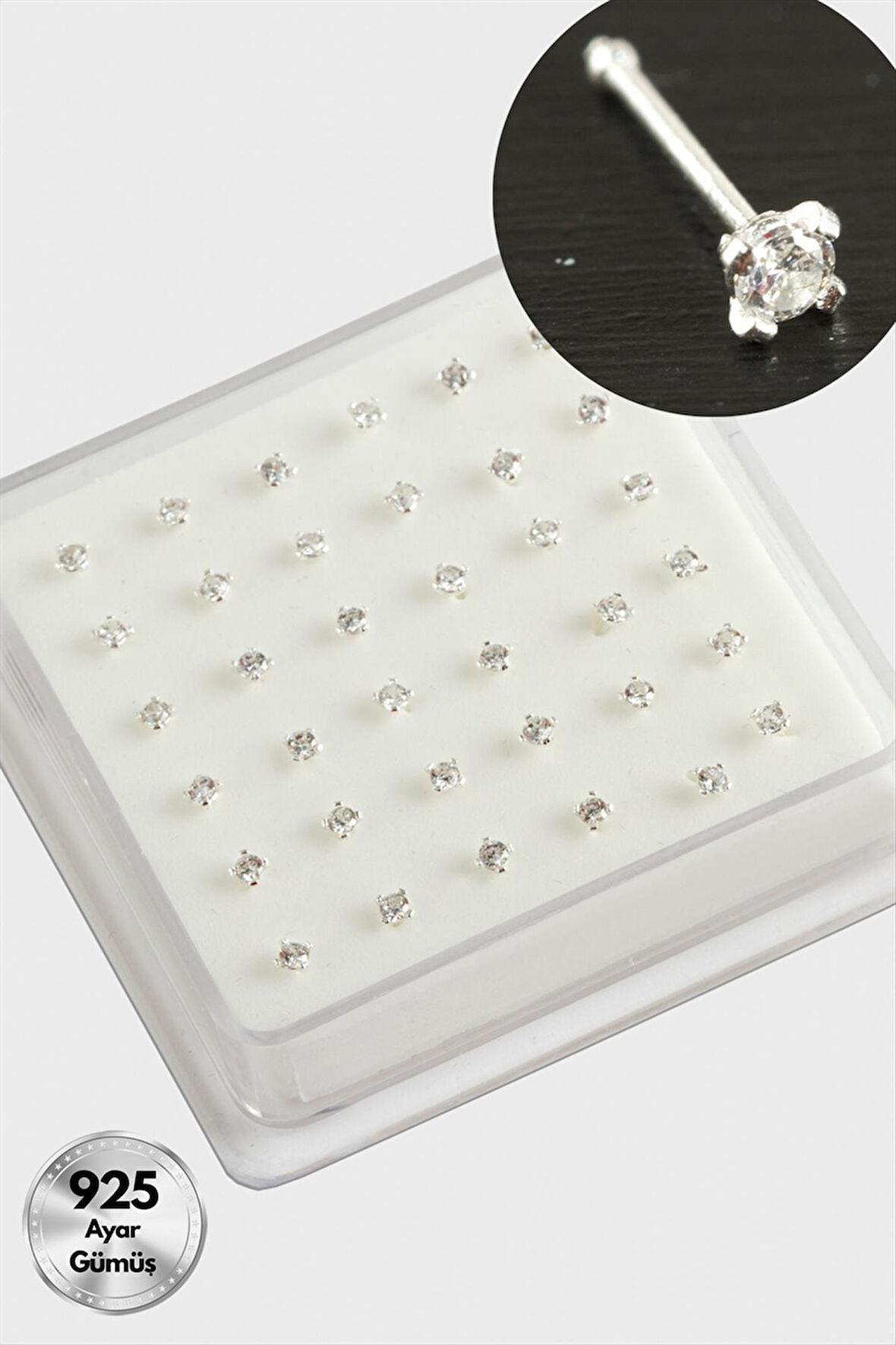 3 mm Kare Zirkon Tek Taşlı Gümüş Hızma 36 Adet