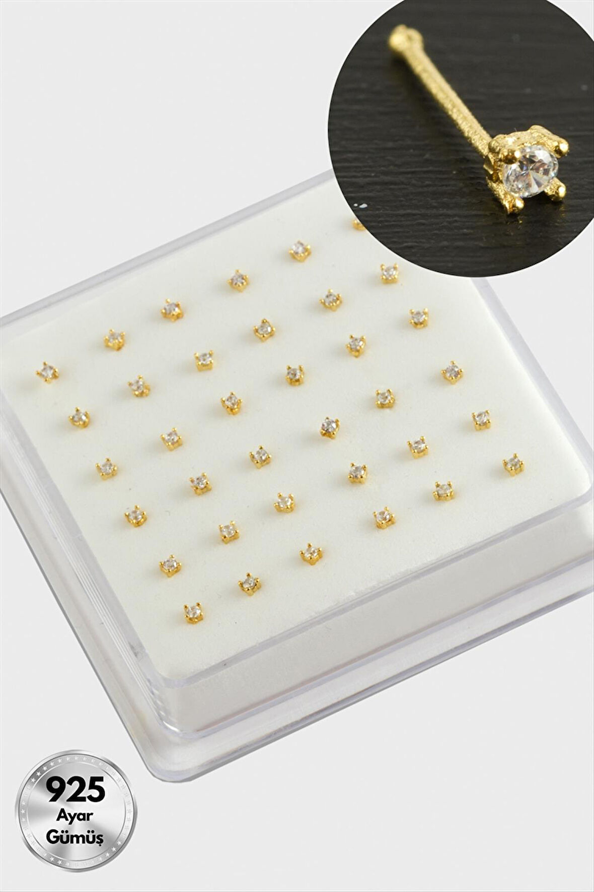 2 mm Kare Zirkon Tek Taşlı Gümüş Hızma 36 Adet