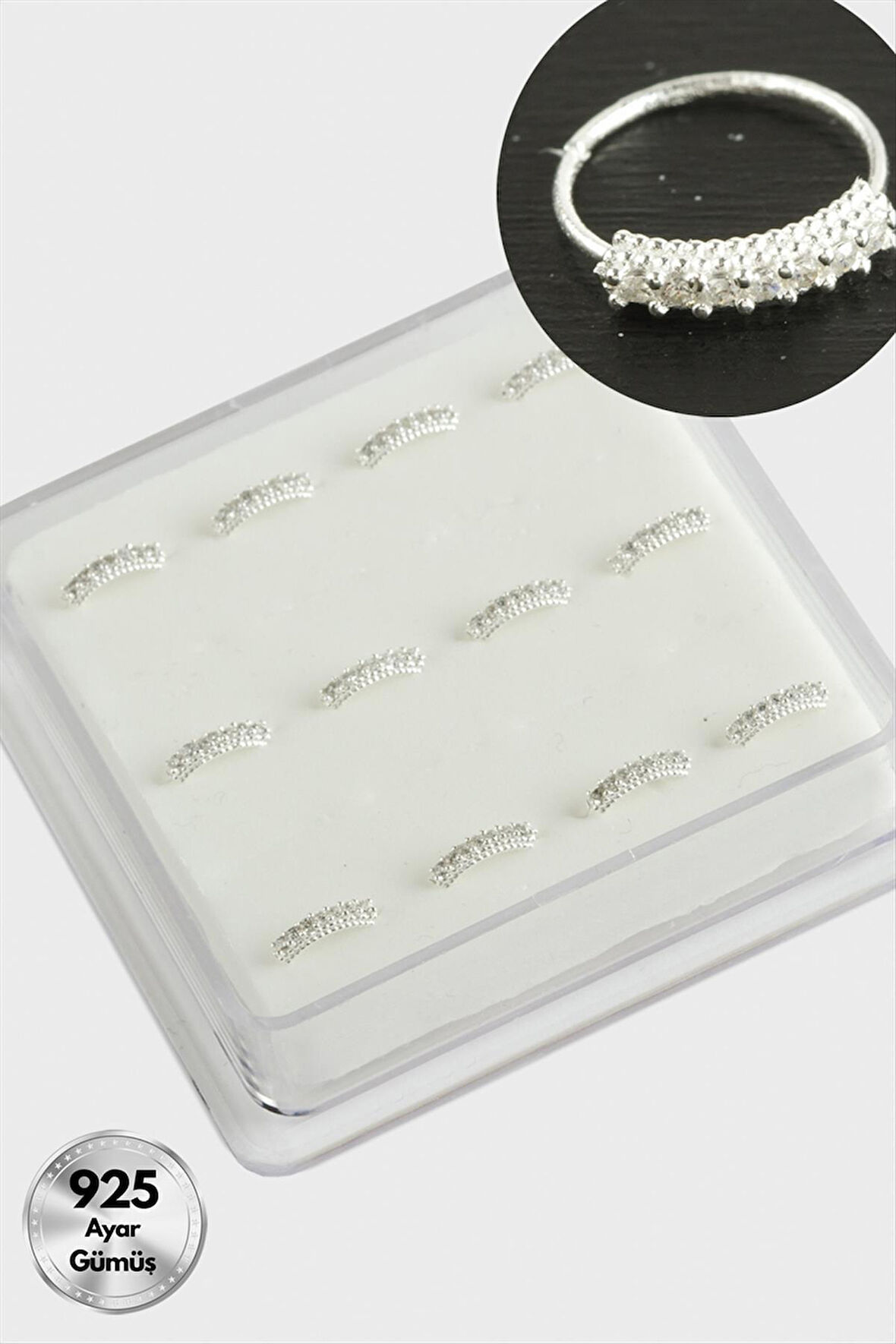 Zirkon Tek Taş Halka Gümüş Hızma 12 Adet