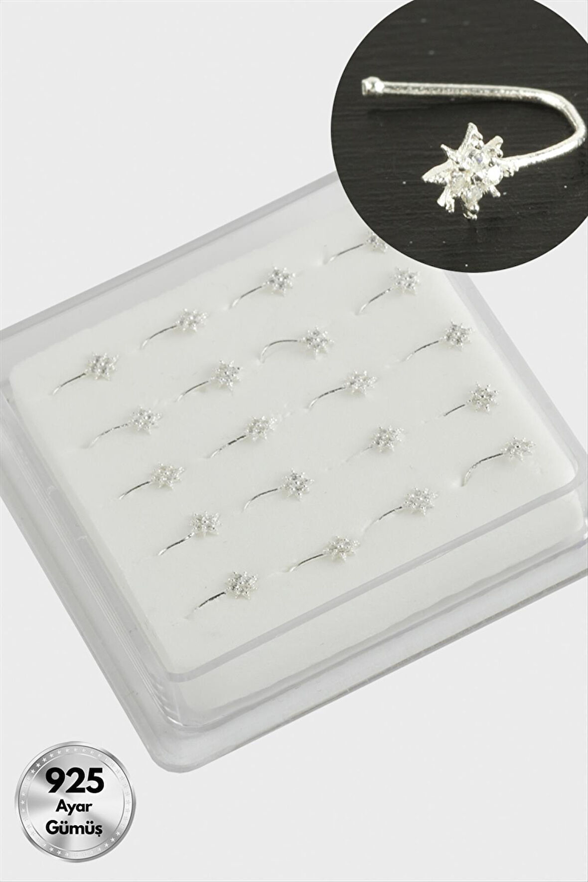 Yıldız Sıkıştırma Zirkon Taşlı Gümüş Hızma 20 Adet