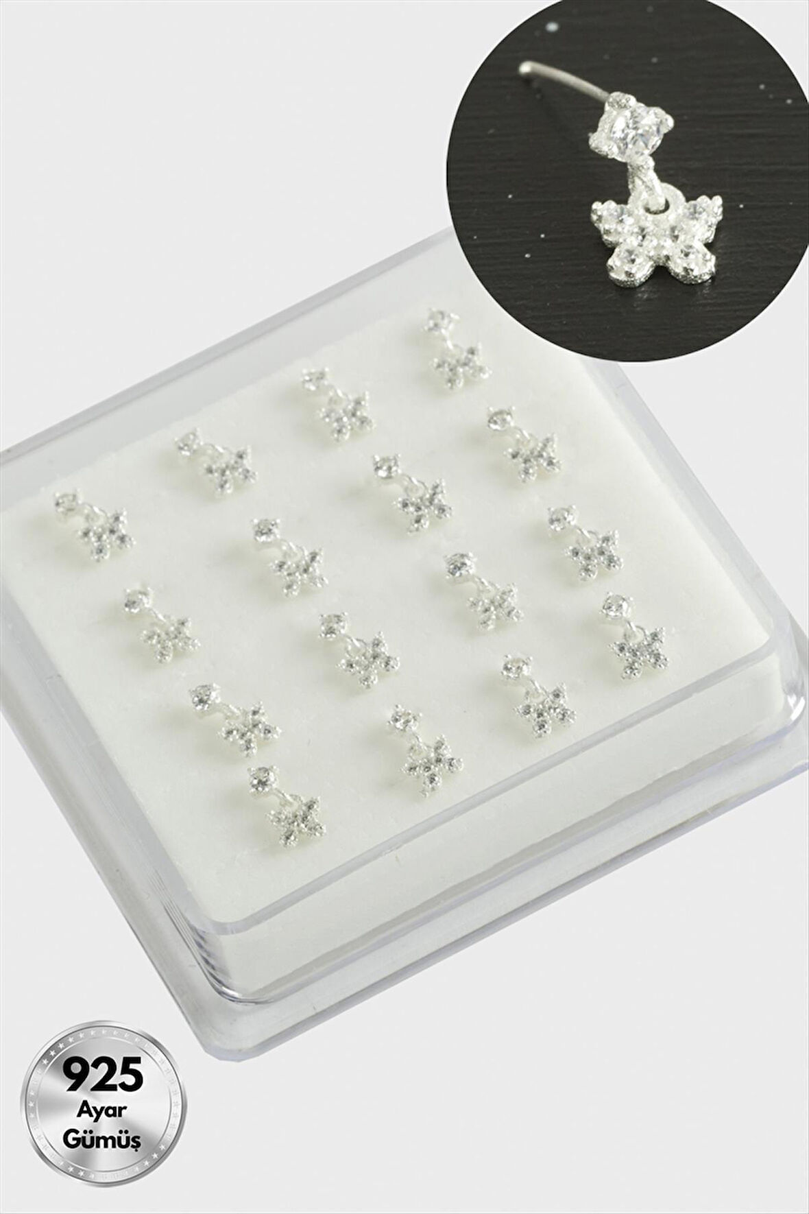 Kelebek Sallantılı Zirkon Taşlı Gümüş Hızma 16 Adet