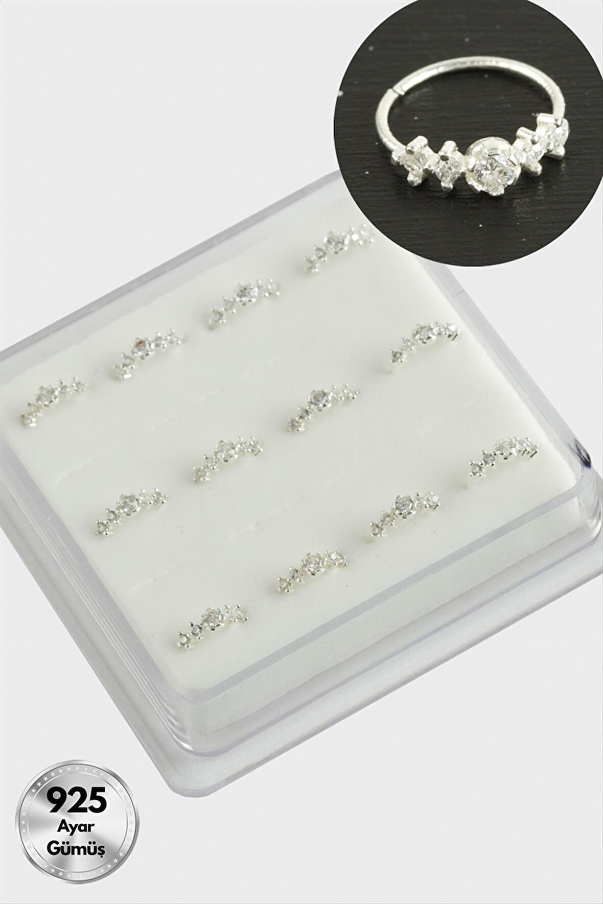 Zirkon Taşlı Halka Gümüş Hızma 12 Adet