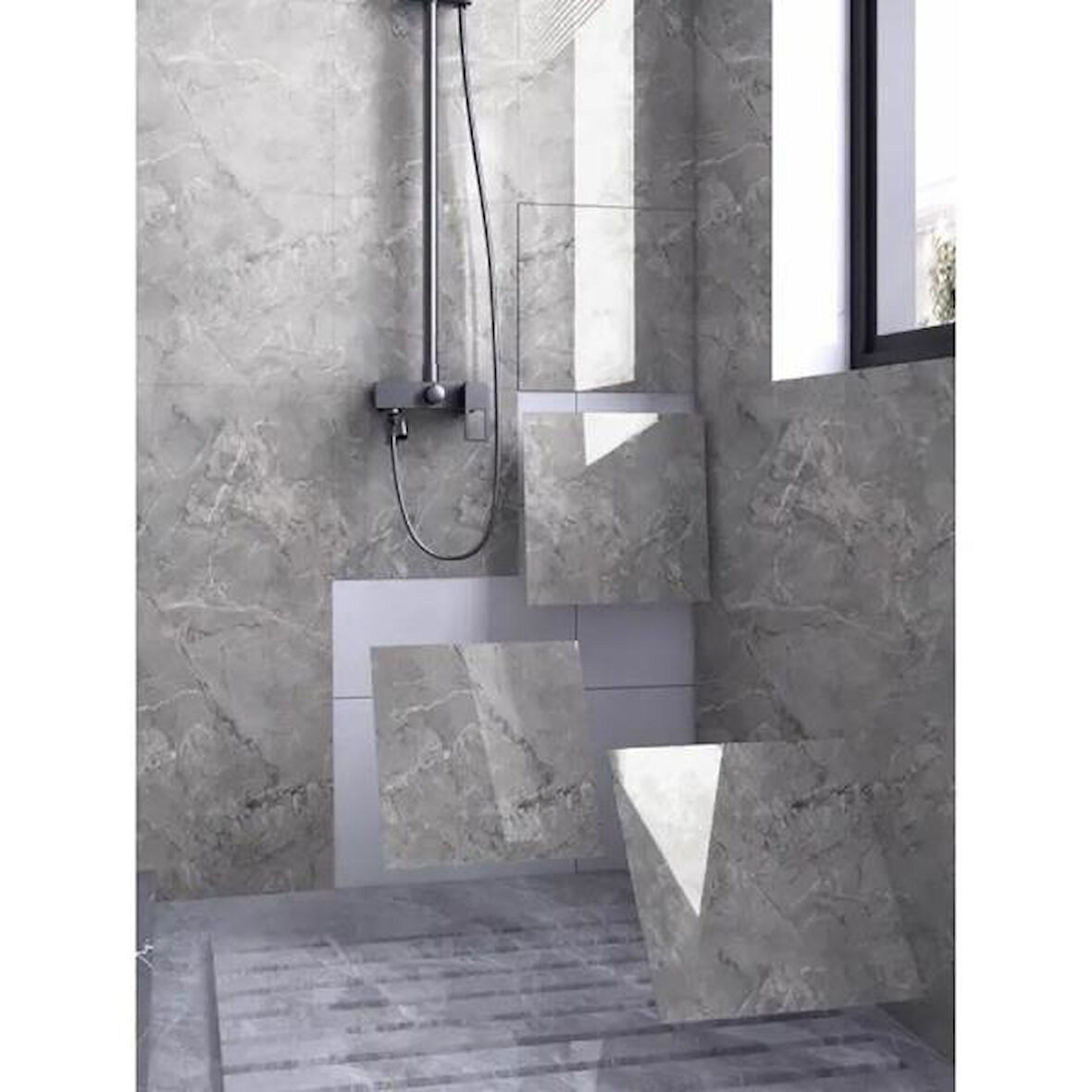 Gri Mermer Desen Duvar Sticker (30x30)