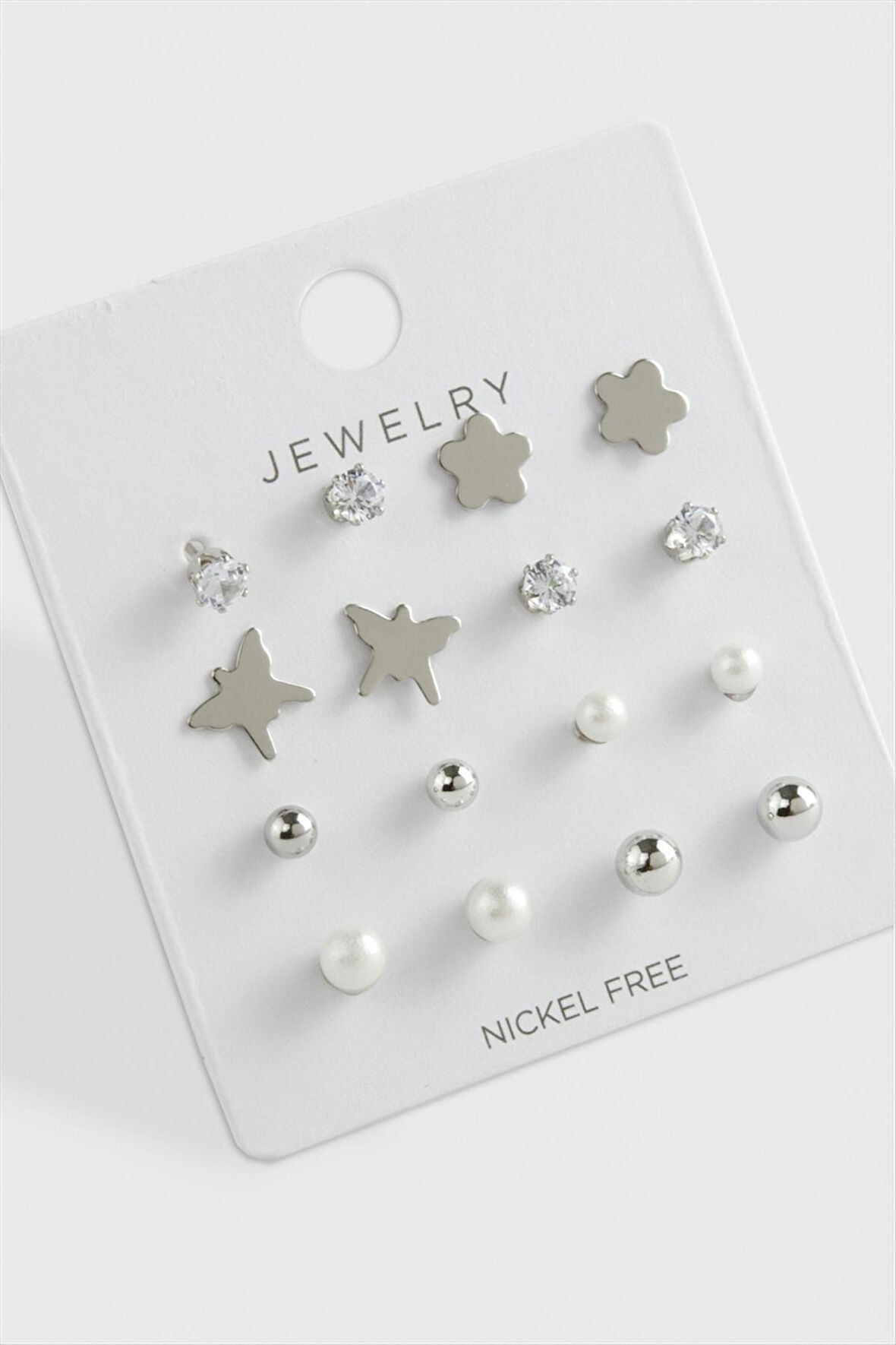 16 Adet İnci Zirkon Tek Taşlı Çelik Küpe