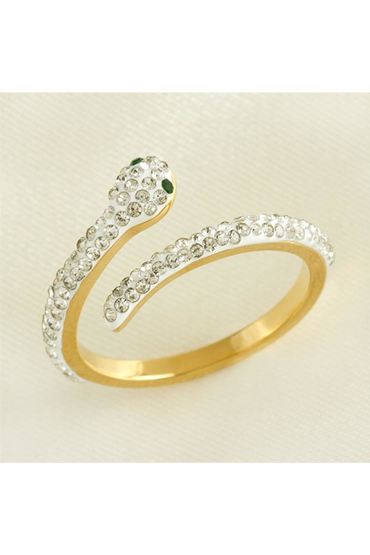 Yılan Zirkon Taşlı Lüks Çelik Yüzük