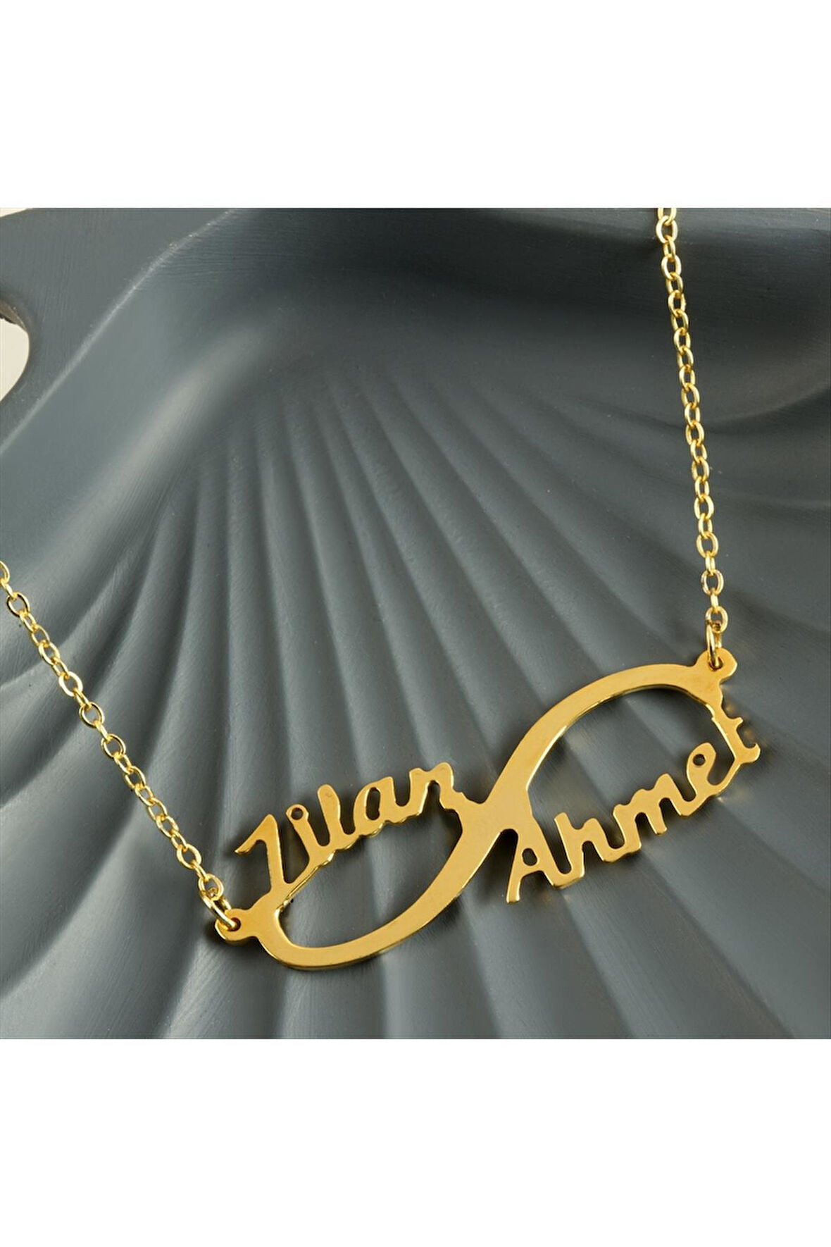 Kişiye Özel Sonsuzluk Çift İsim Yazılı Kolye