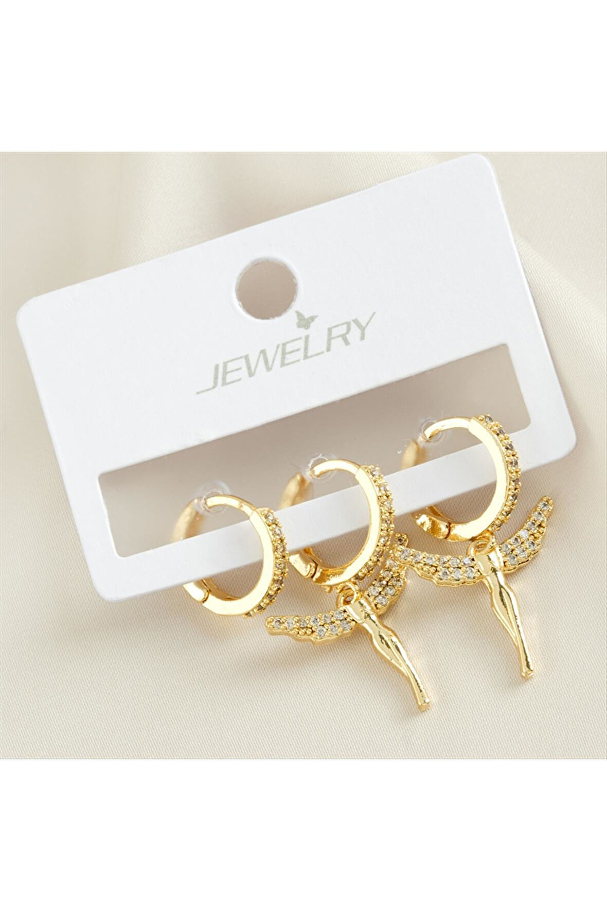 3 Adet Peri Zirkon Taşlı Küpe