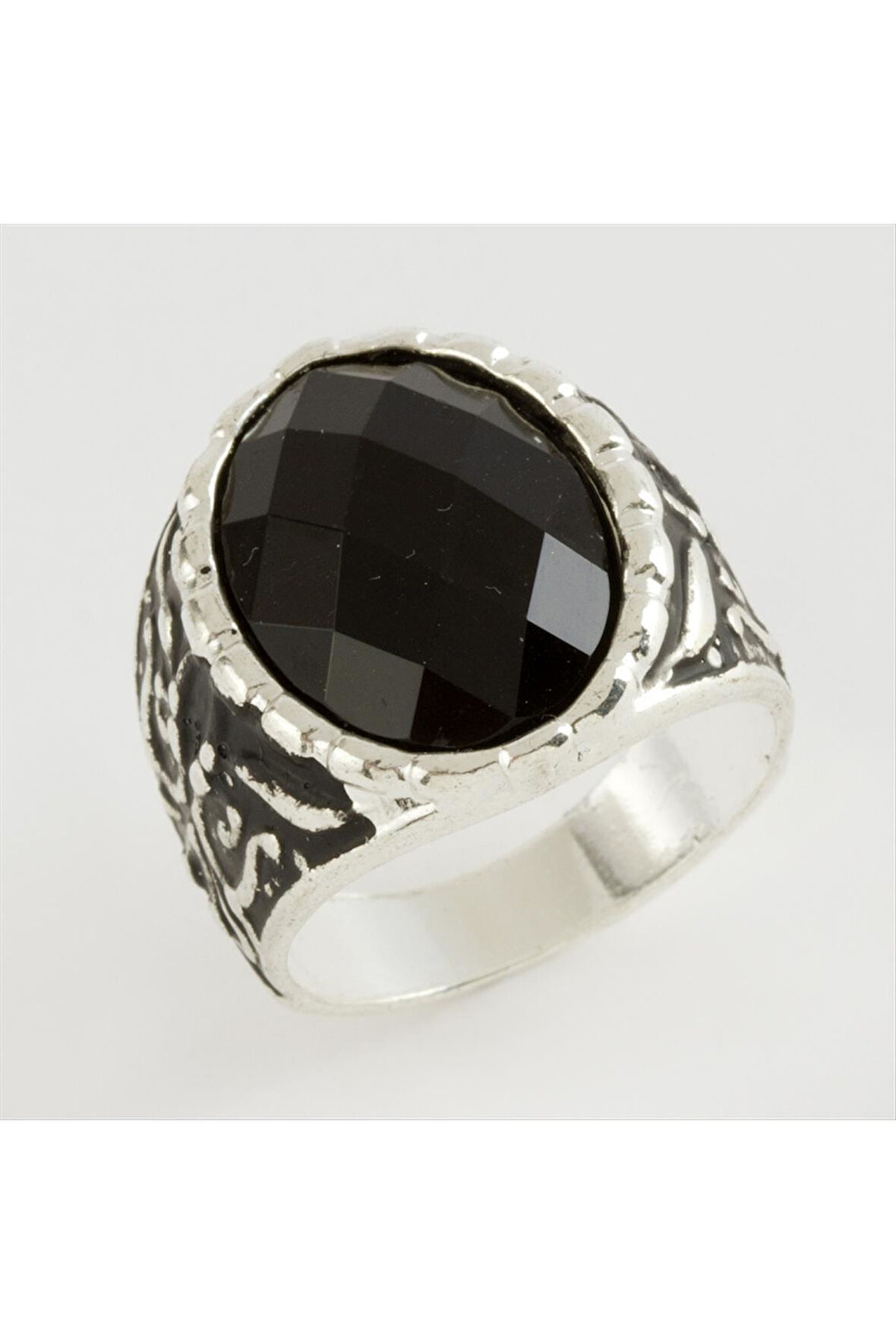 Kristal Taşlı Metal Erkek Yüzük