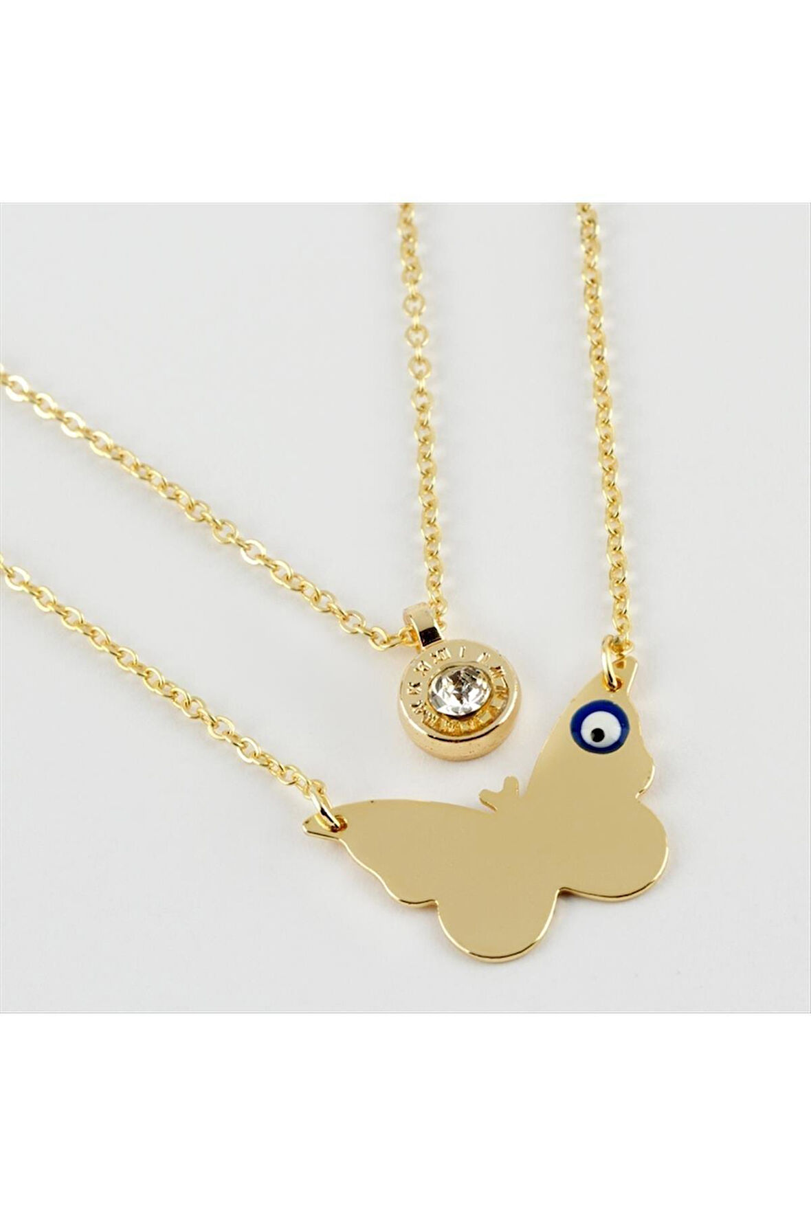 Kelebek Figürlü İsim Yazılabilir Boş Plaka İkili Kolye