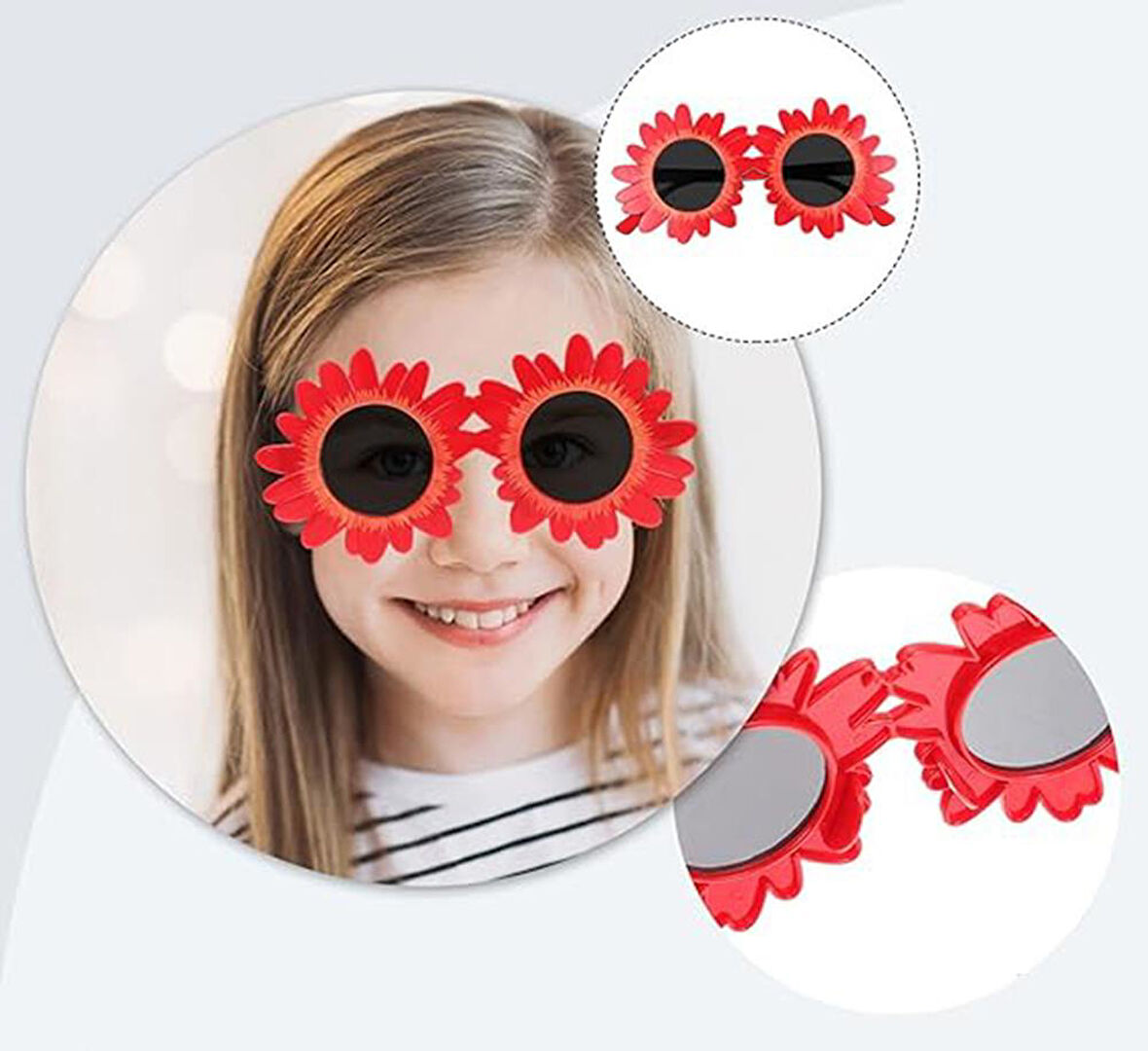 Kırmızı Renk Papatya Şekilli Parti Gözlüğü