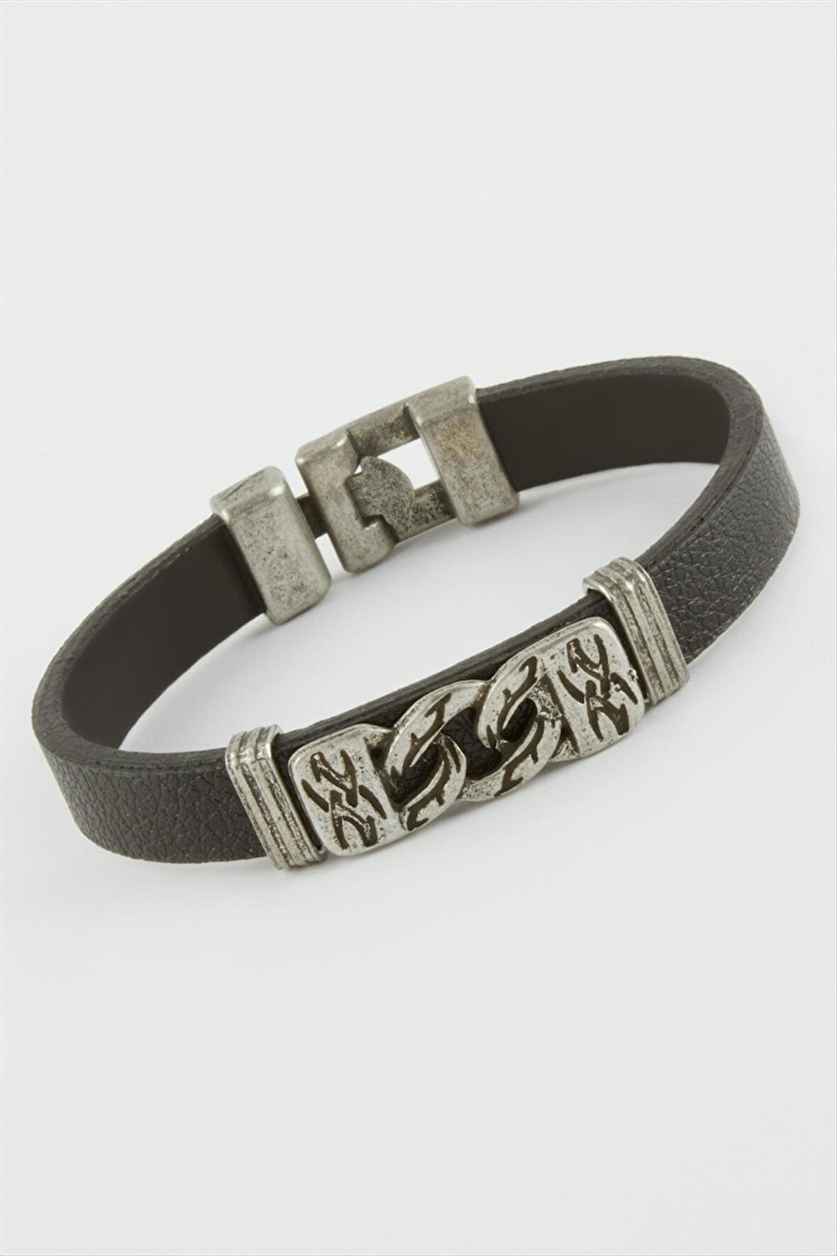 Zincir Desenli Suni Deri Bileklik