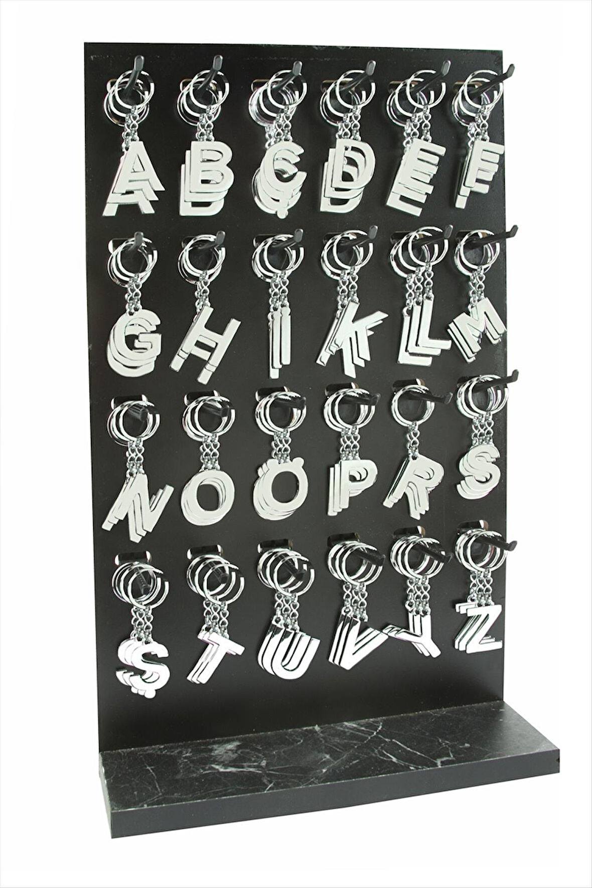 Gümüş Renkli Metal Harf Anahtarlık Standlı 72 Adet