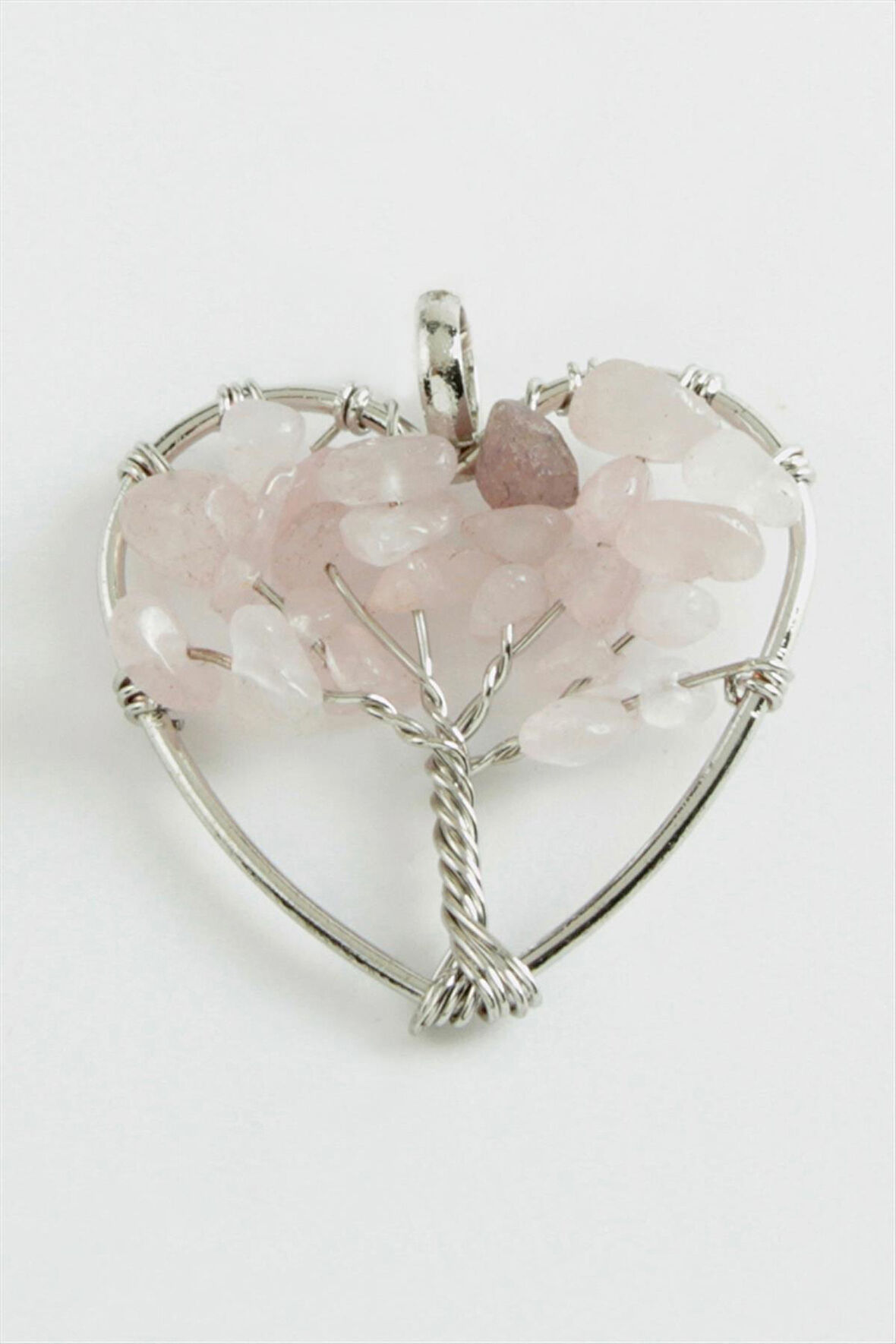 Pembe Kuvars Kalp Doğaltaş Kolye Ucu