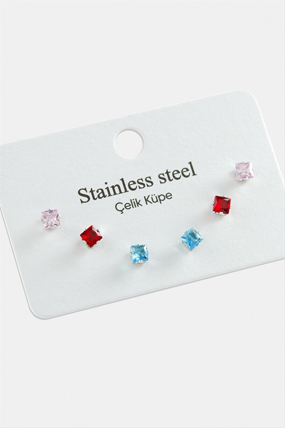 6 Adet Kare Zirkon Tek Taşlı Çelik Küpe