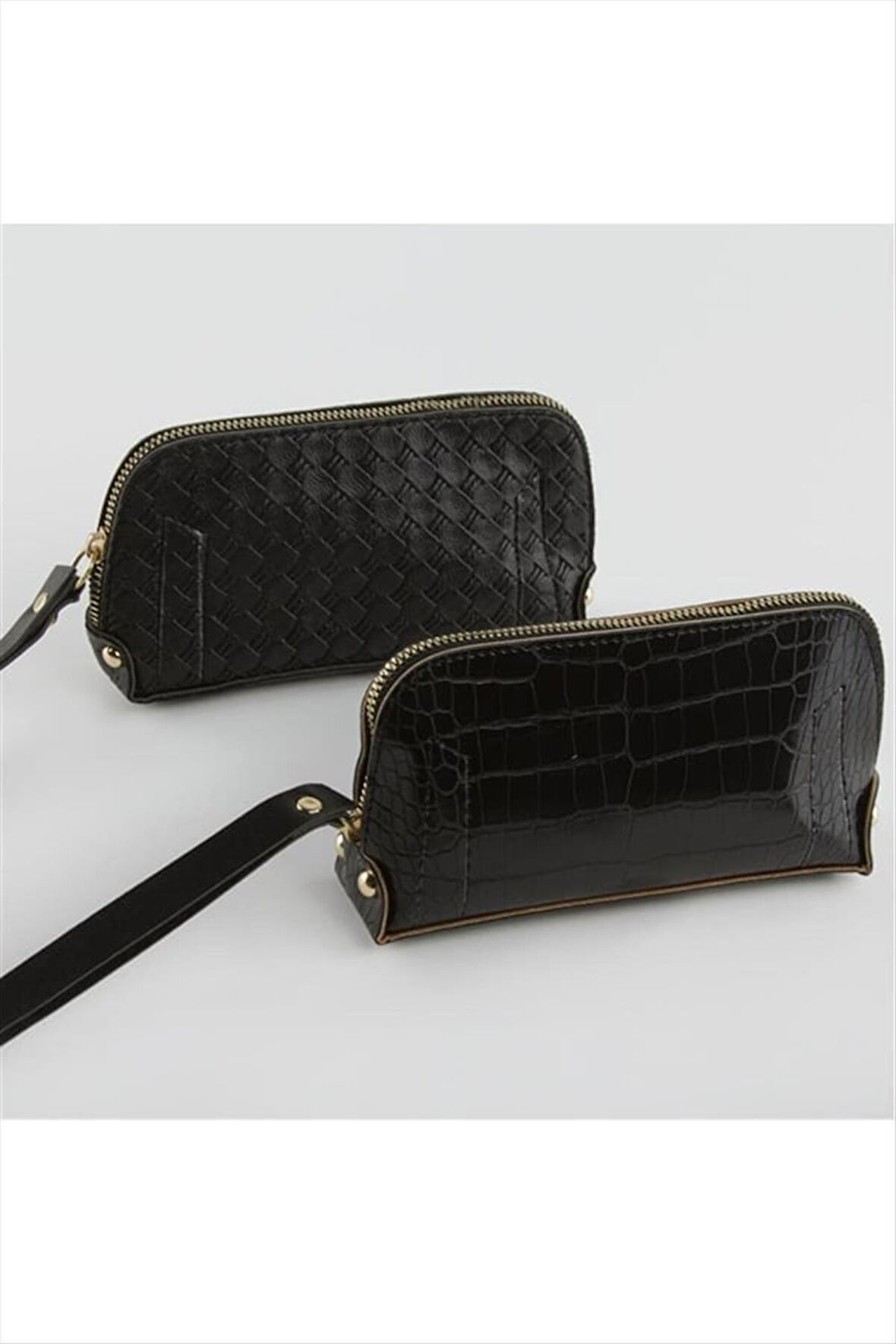 Karışık Desenli Siyah Dikdörtgen Deri Cüzdan