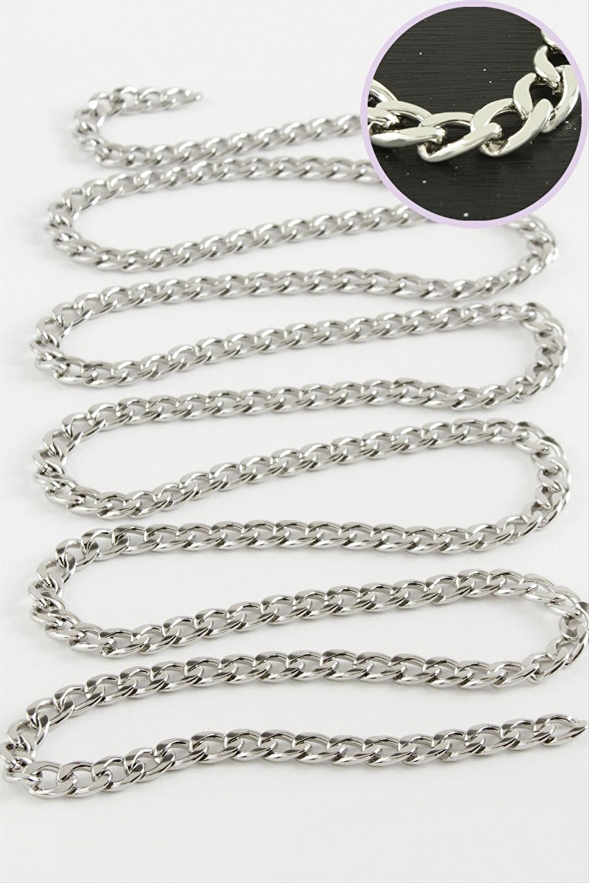 5 mm Düz Gümüş Renkli Çelik Zincir 1 Metre