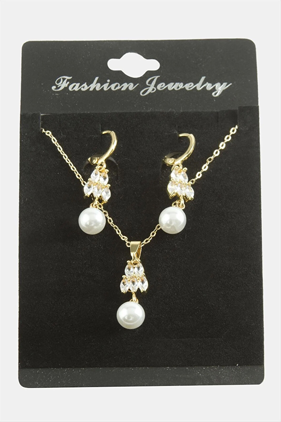 Kalp İnci Zirkon Taşlı Set Kolye