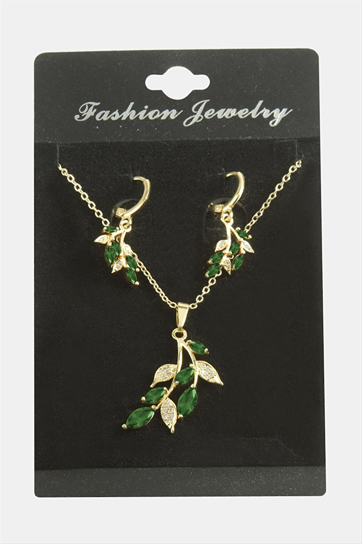 Yaprak Zirkon Taşlı Set Kolye