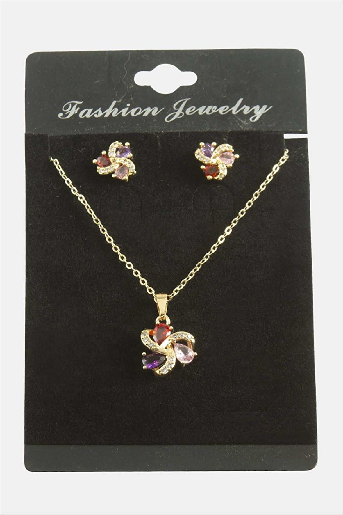 Çiçek Damla Zirkon Taşlı Set Kolye