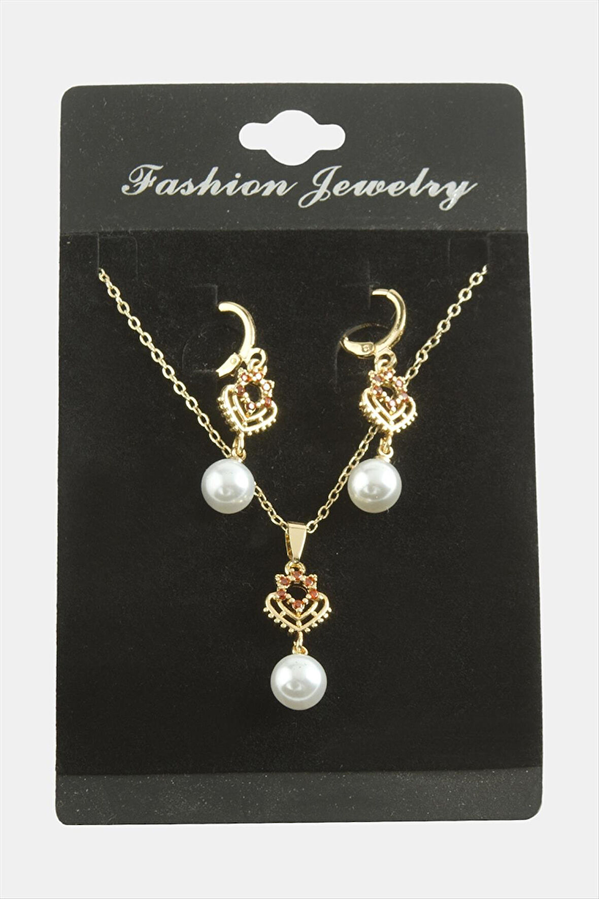 Kalp İnci Zirkon Taşlı Set Kolye