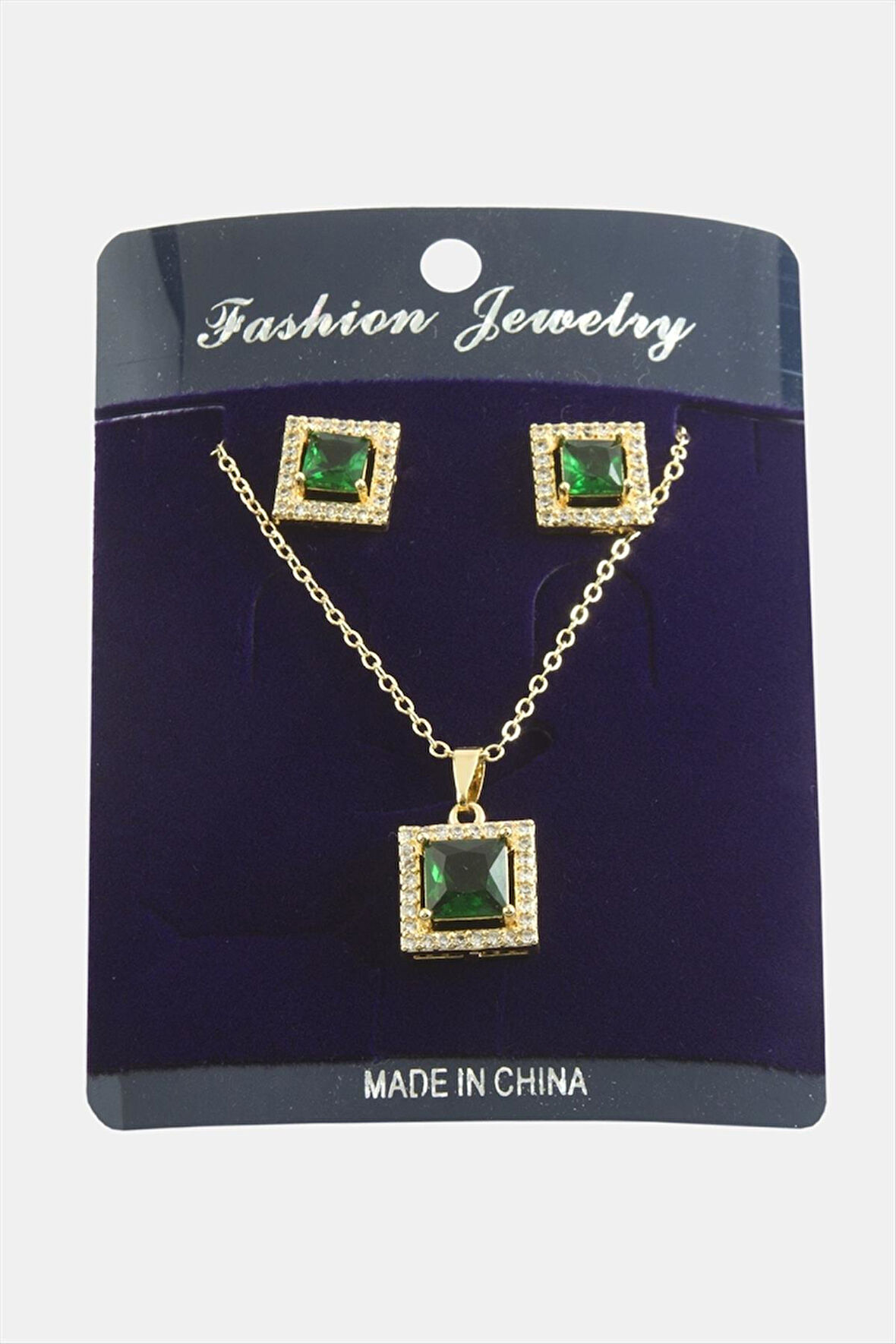 Kare Zirkon Taşlı Set Kolye