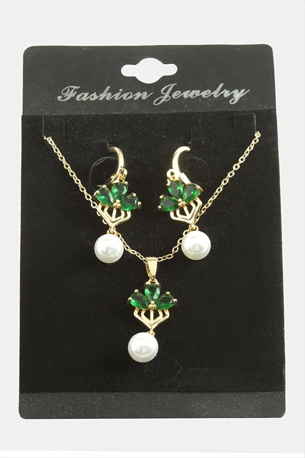 Çiçek İnci Zirkon Taşlı Set Kolye