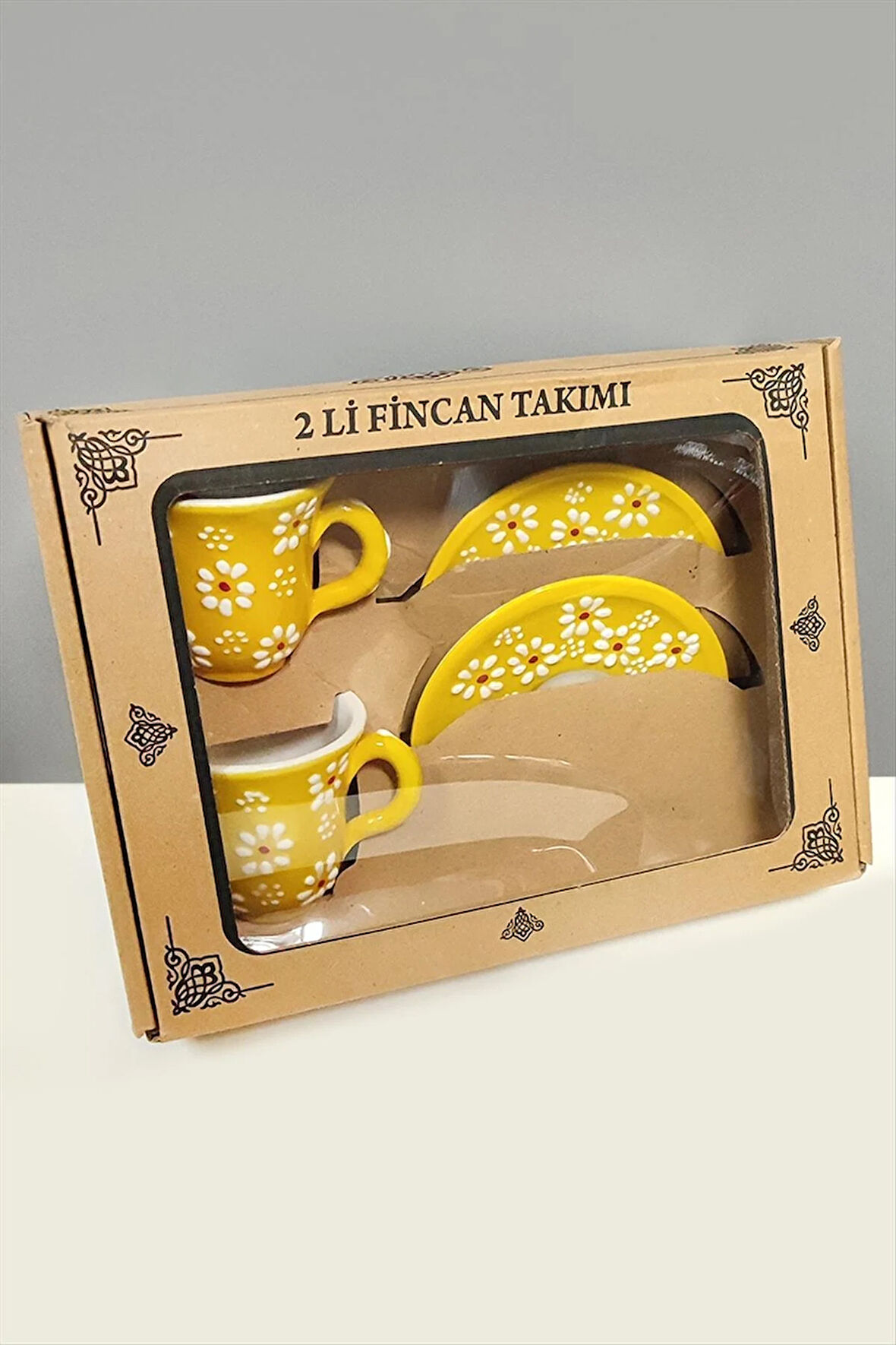 Papatya Desenli Seramik İkili Fincan Takımı