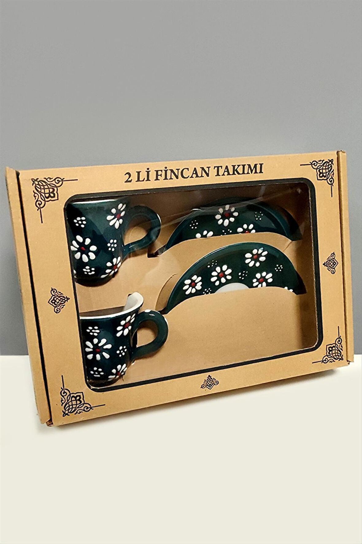 Papatya Desenli Seramik İkili Fincan Takımı