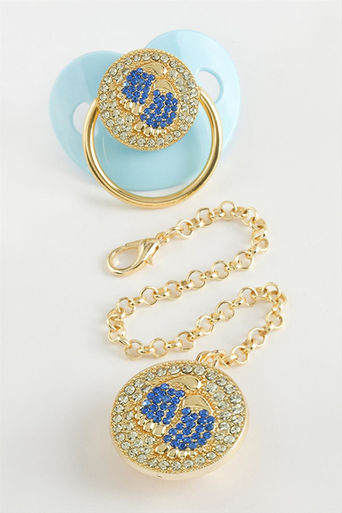 Bebek Ayak İzi Zirkon Taşlı Emzik Takım