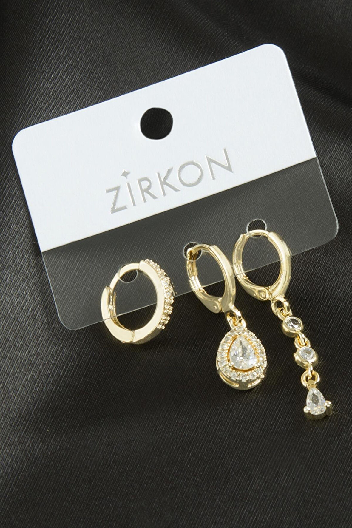 3 Adet Damla Zirkon Taşlı Küpe