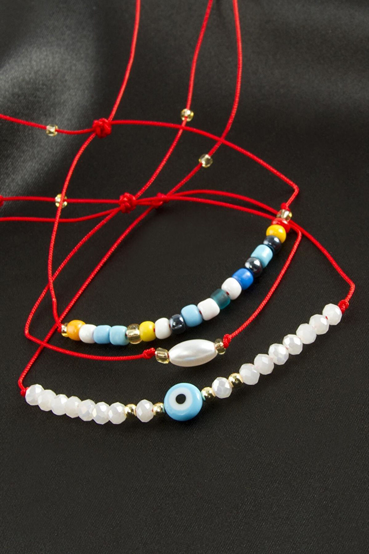 3 Adet Nazar Kristal Kum Boncuk Bileklik