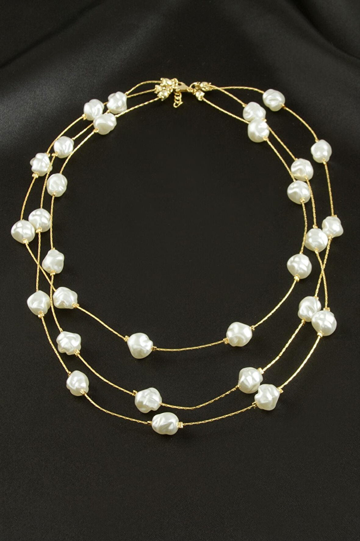 Oval İnci Üçlü Kolye