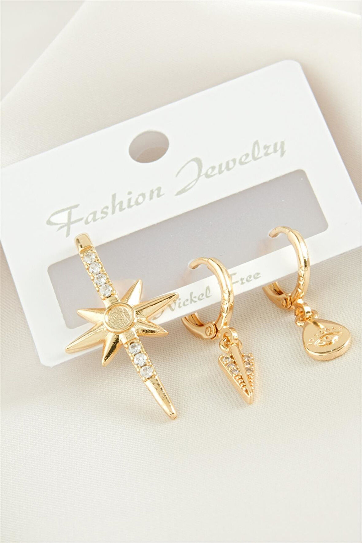 3 Adet Yıldız Zirkon Taşlı Küpe