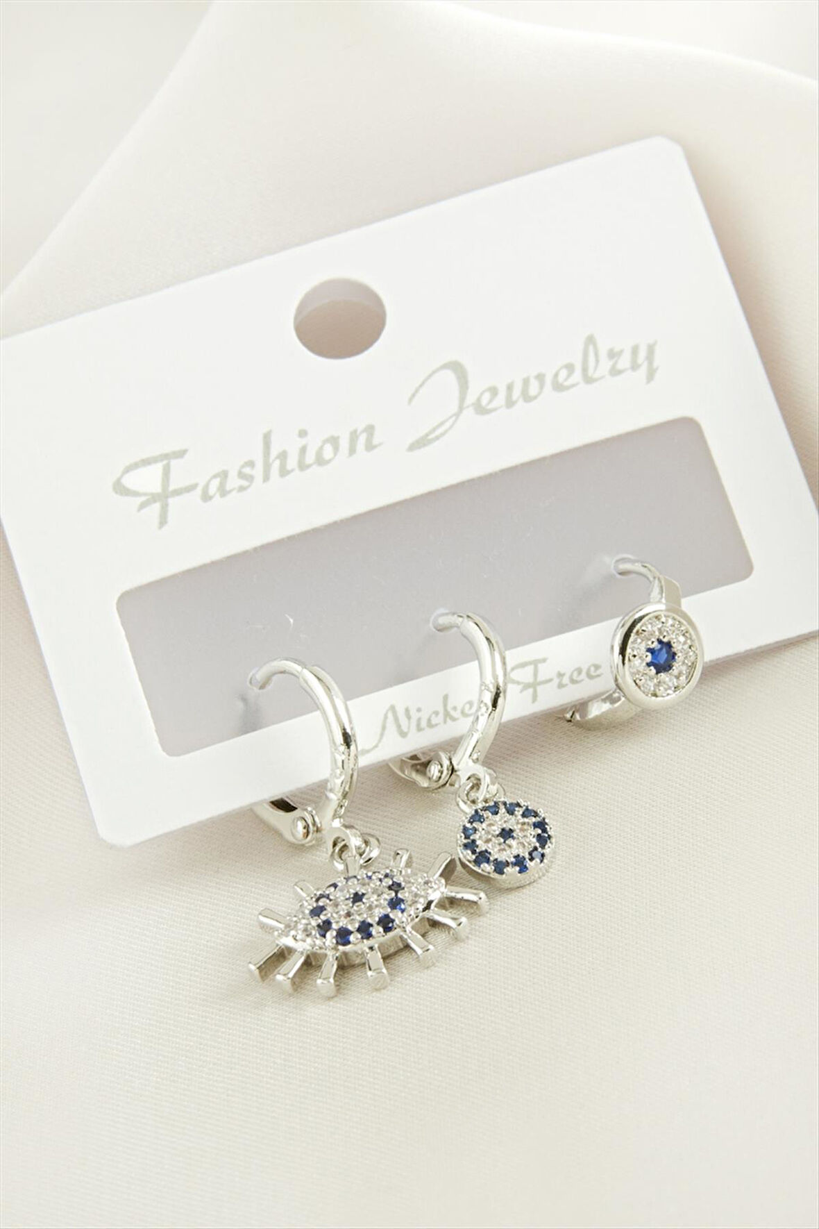 3 Adet Göz Nazar Zirkon Taşlı Küpe