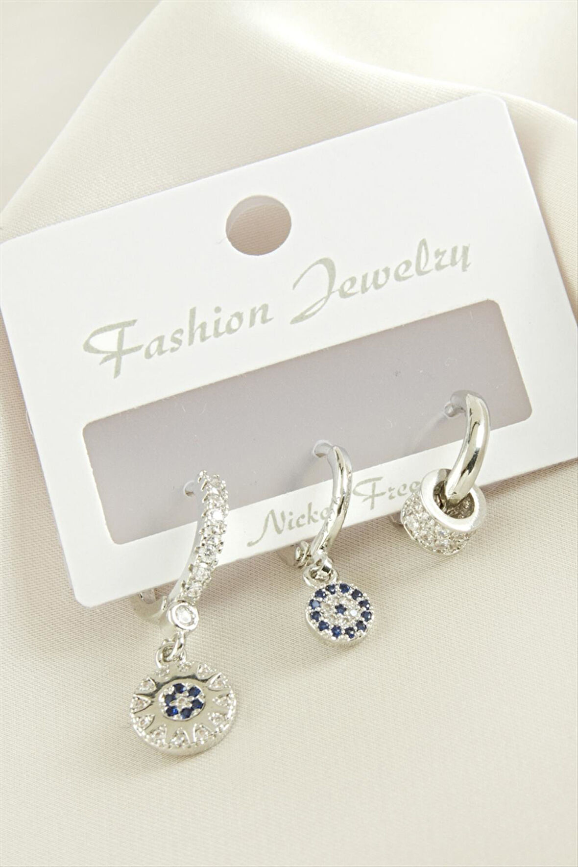 3 Adet Nazar Zirkon Taşlı Küpe