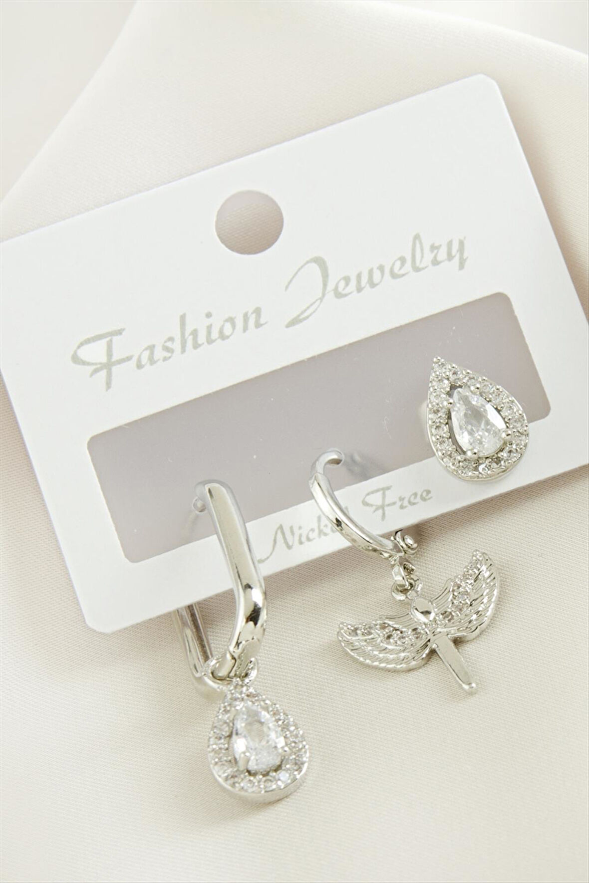 3 Adet Damla Zirkon Taşlı Küpe