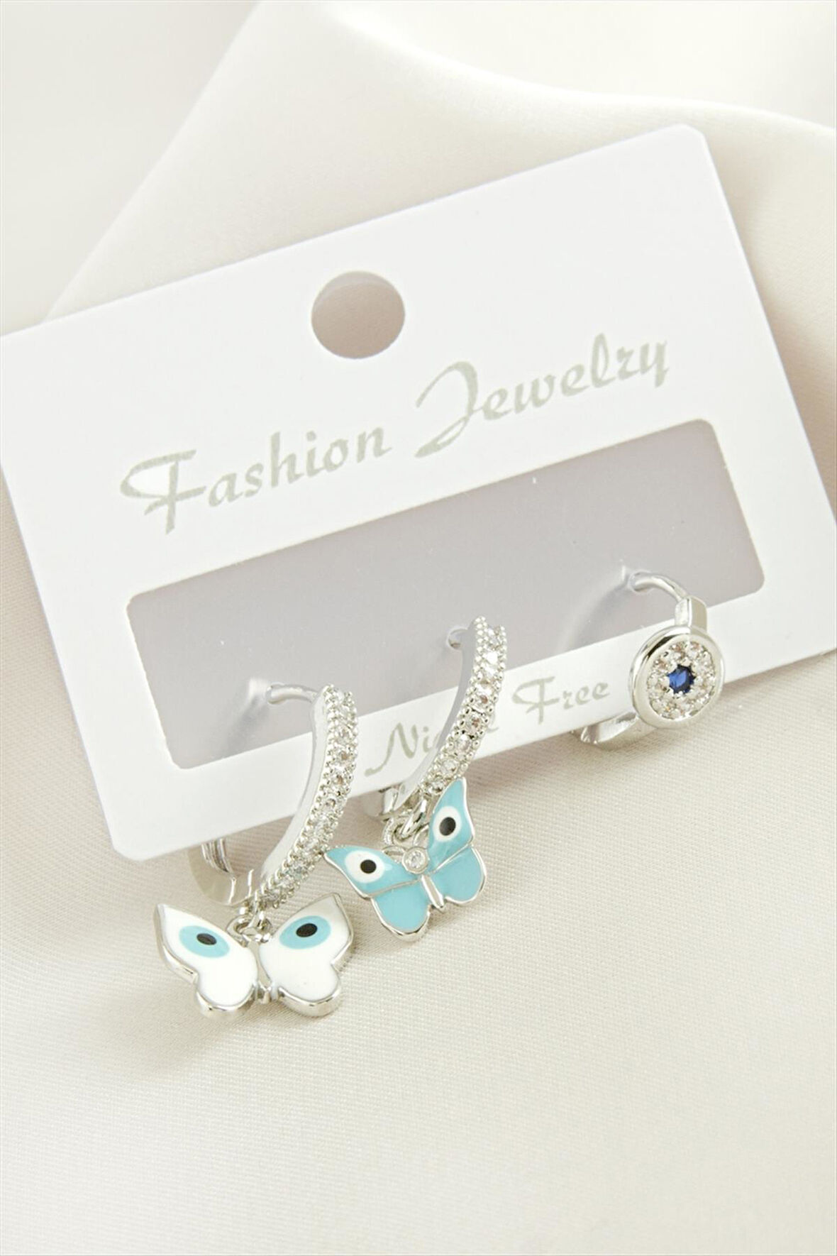 3 Adet Kelebek Zirkon Taşlı Küpe