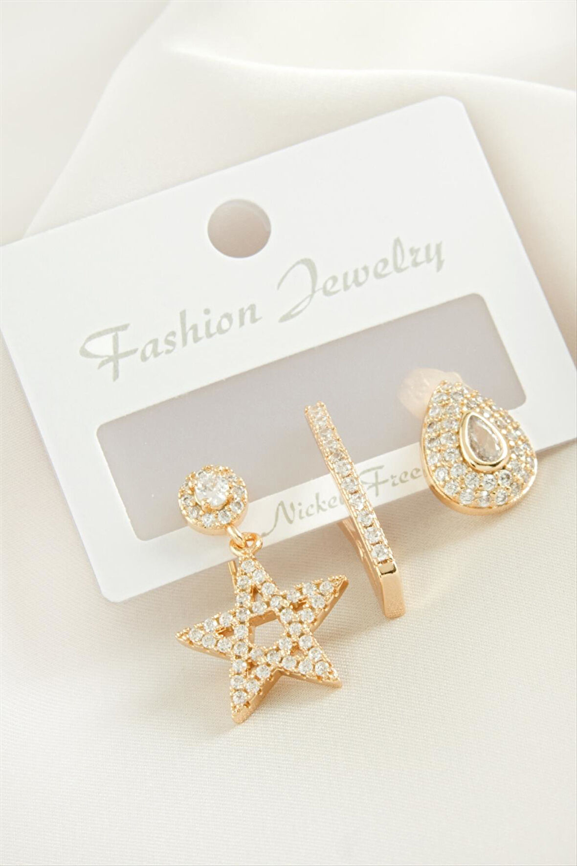 3 Adet Yıldız Zirkon Taşlı Küpe