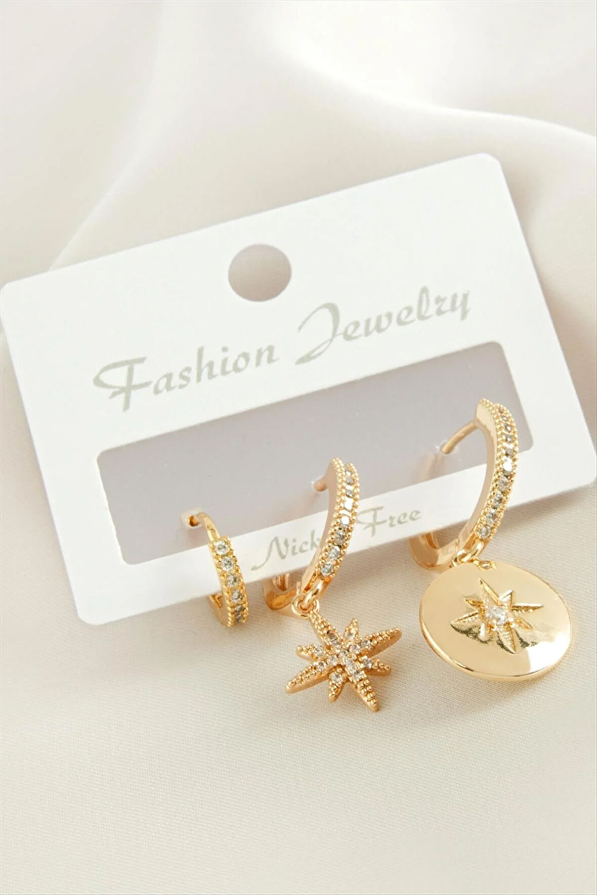 3 Adet Yıldız Zirkon Taşlı Küpe