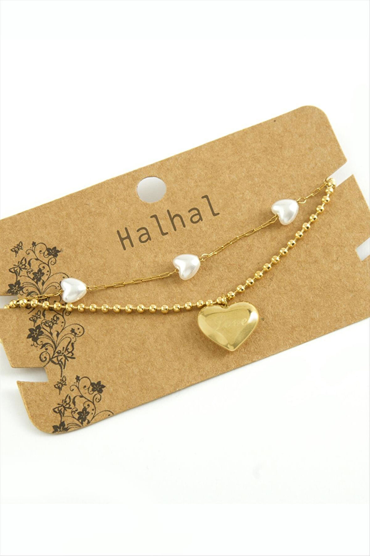 Kalp Lüks İnci Çelik Halhal