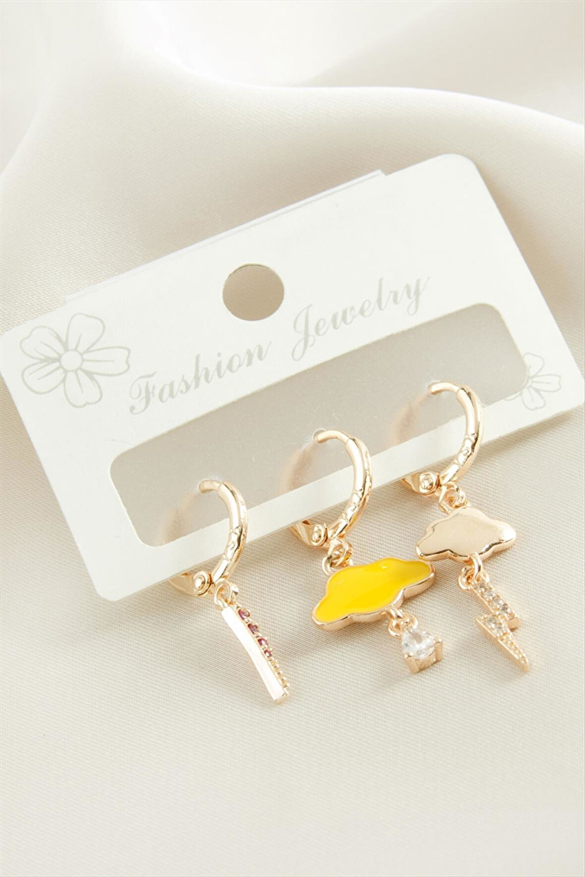 3 Adet Bulut Şimşek Zirkon Taşlı Küpe