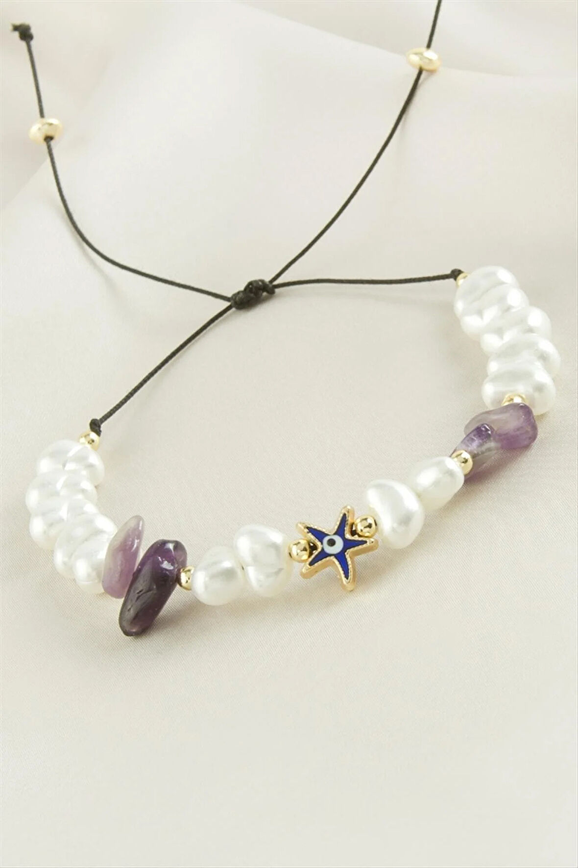 Deniz Yıldızı  Kırık Doğaltaşlı İnci Bileklik