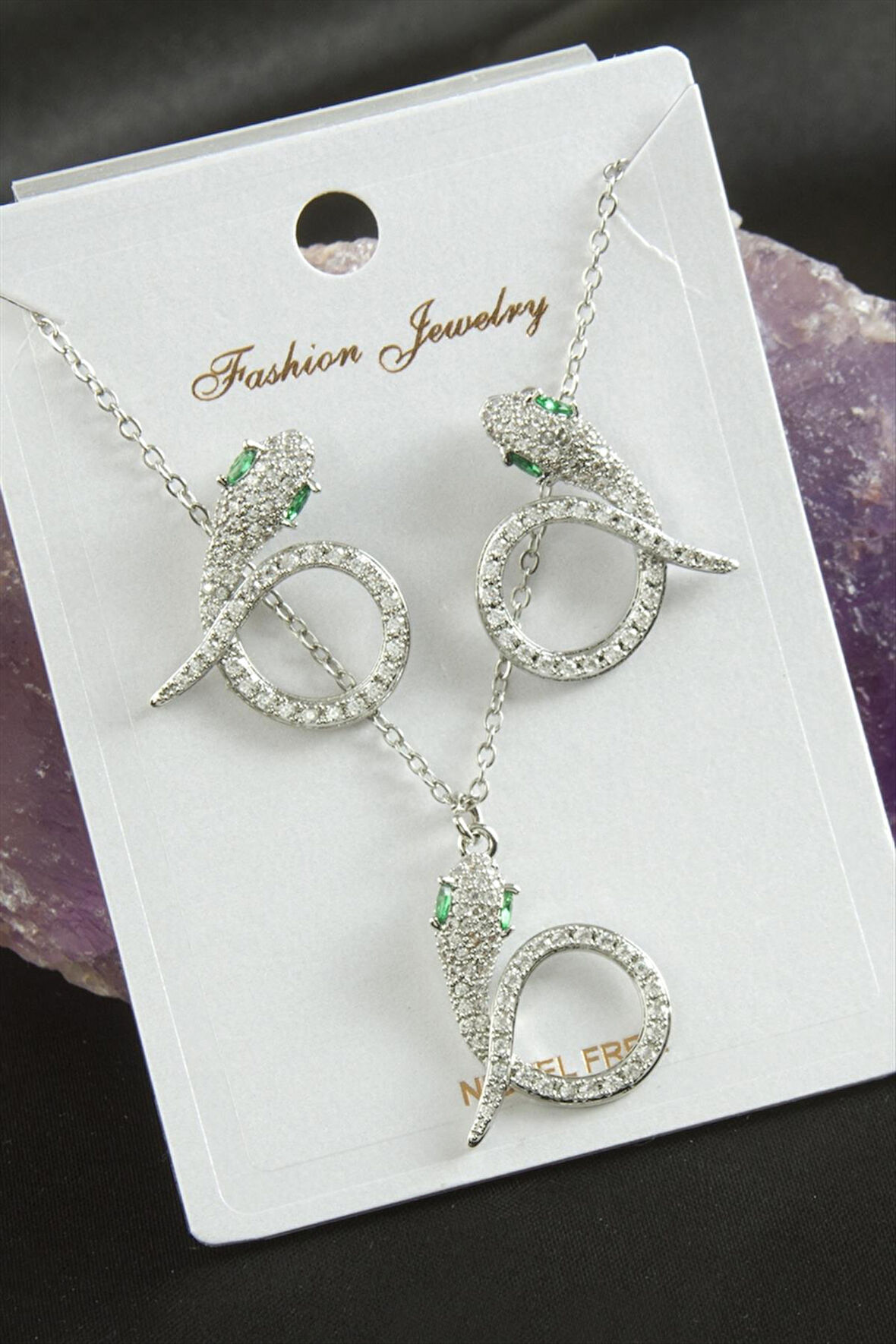 Yılan Zirkon Taşlı Lüks Set Kolye