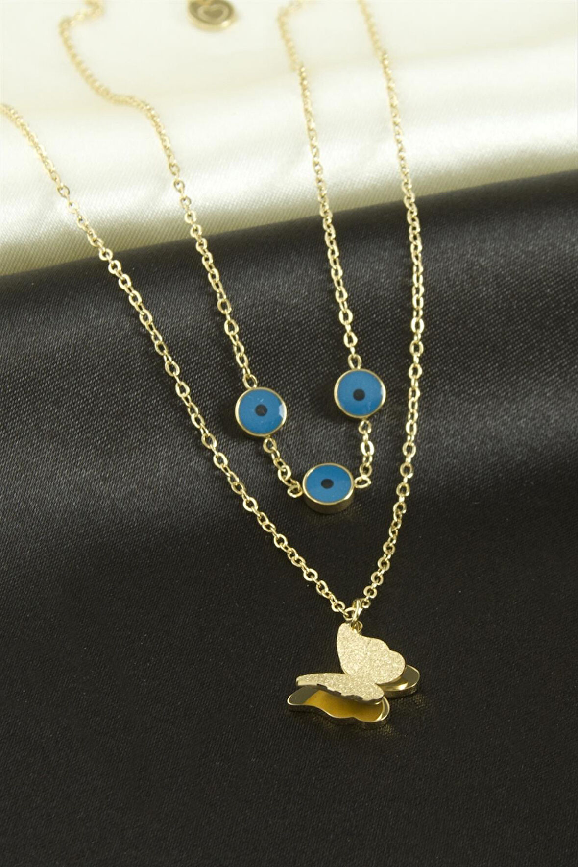 Kelebek Lüks Çelik İkili Kolye