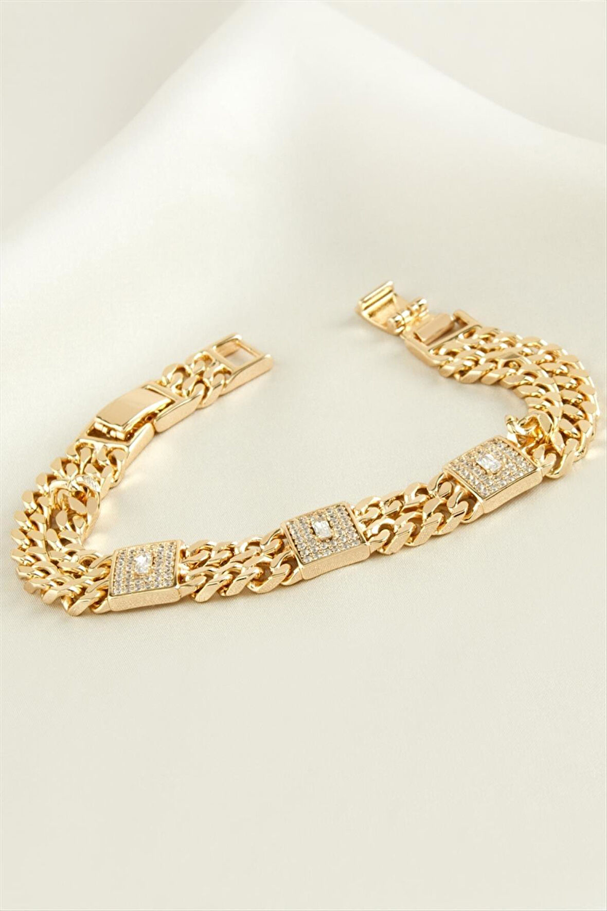 Xuping Kare Zirkon Taşlı Lüks Çelik Bileklik