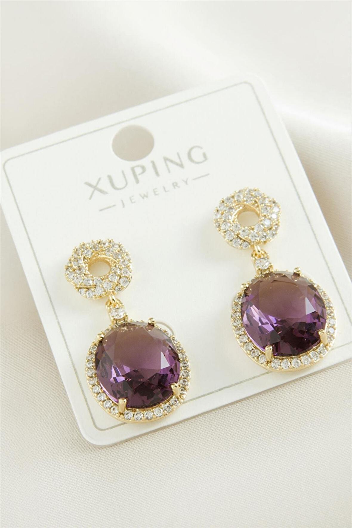 Xuping Oval Zirkon Taşlı Lüks Çelik Küpe