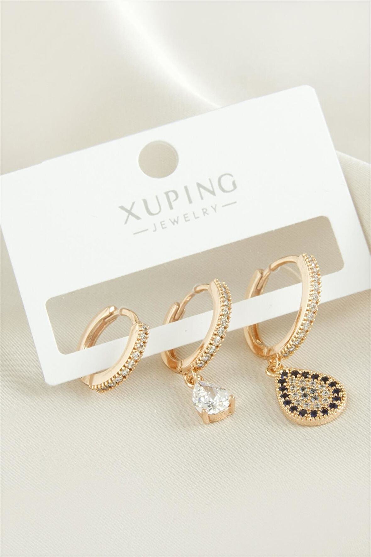 3 Adet Xuping Oval Zirkon Taşlı Lüks Çelik Küpe