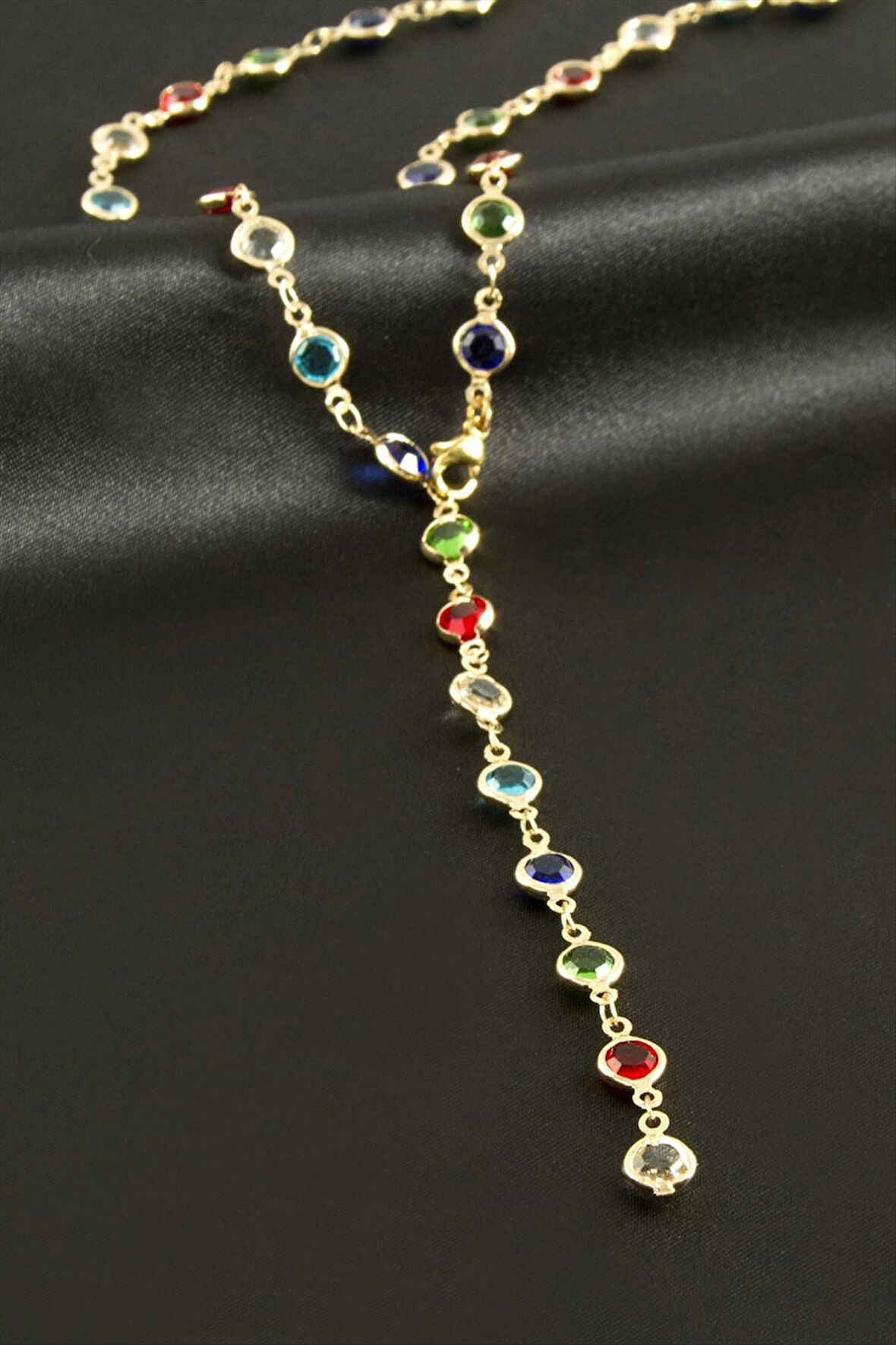 Yuvarlak Zirkon Taşlı Çelik Y Kolye